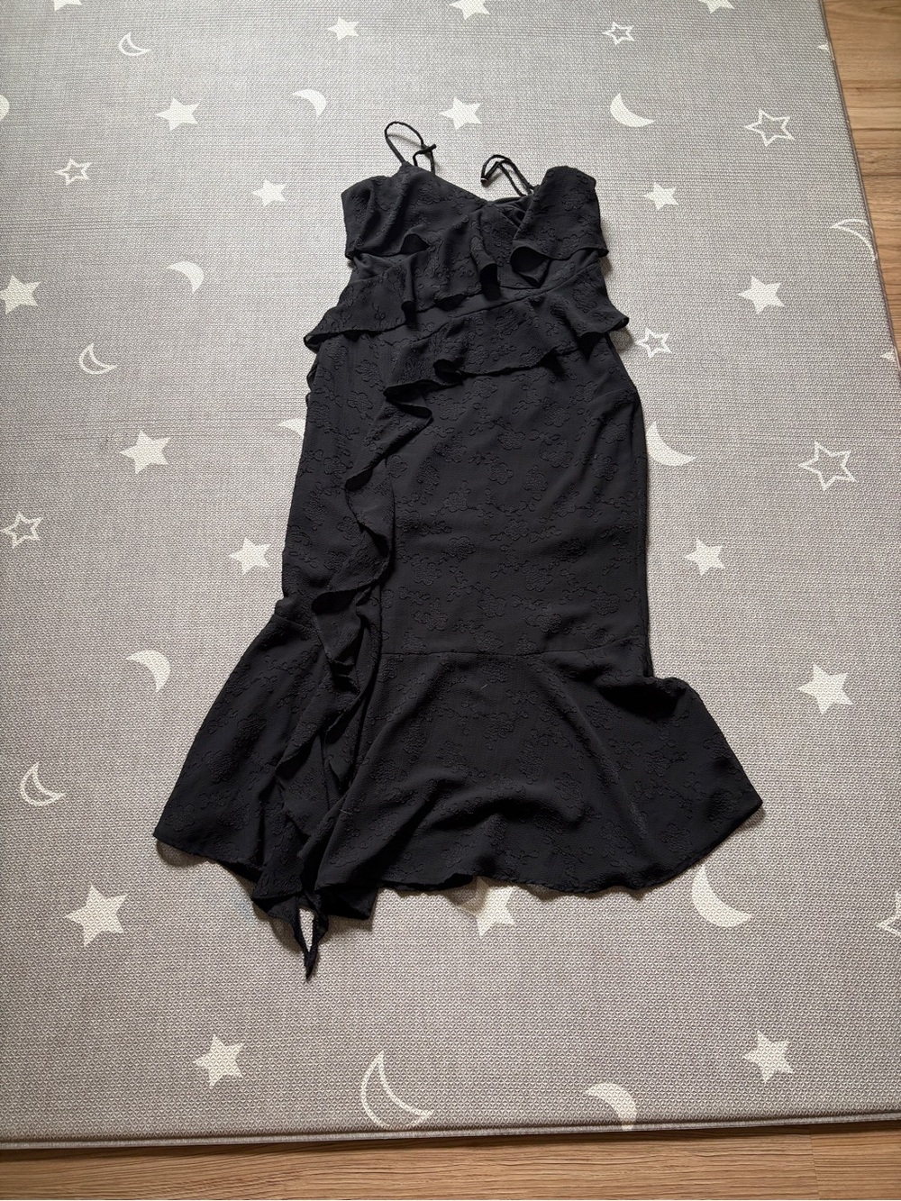 wild fable Black Ruffle Midi Dress with Spaghetti Straps